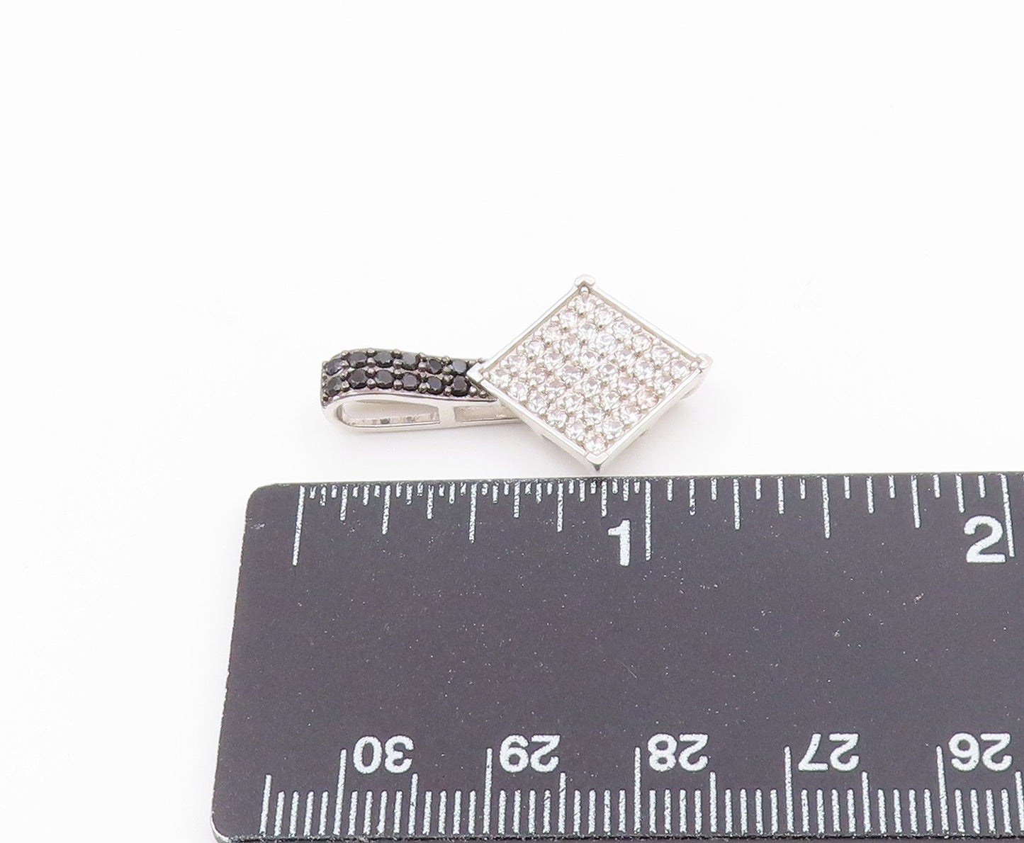925 Sterling Silver  Vintage Shiny White Topaz & Hematite Pendant  PT16818