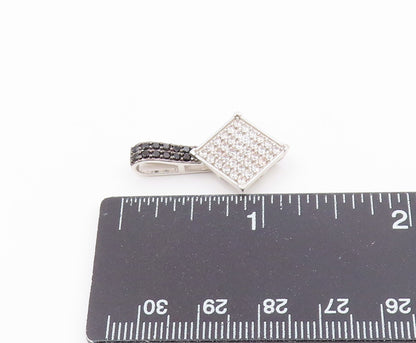 925 Sterling Silver  Vintage Shiny White Topaz & Hematite Pendant  PT16818