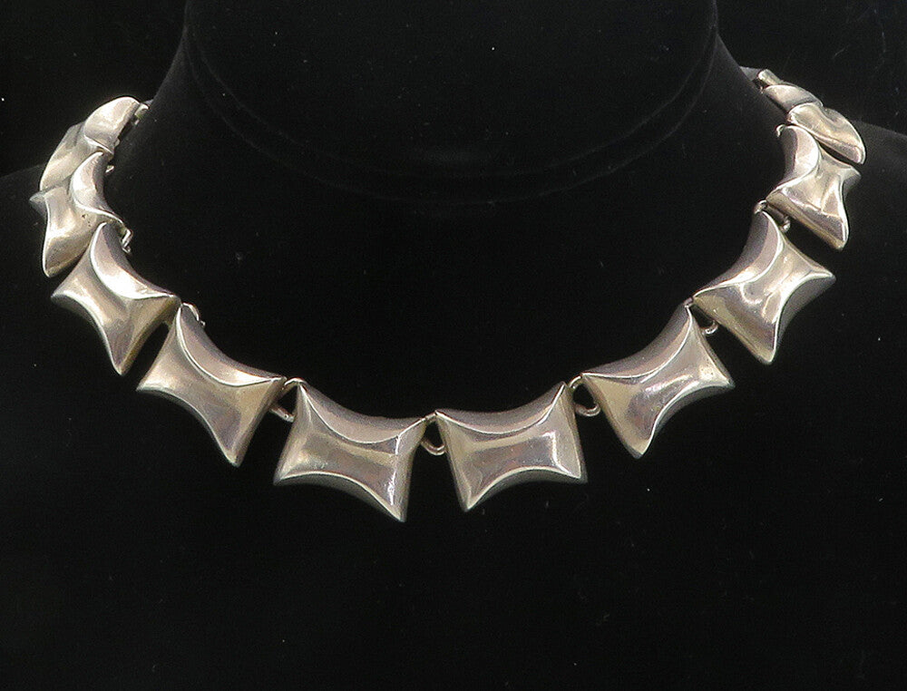 MEXICO 925 Sterling Silver Vintage Heavy Concave Hinge Chain Necklace NE1748