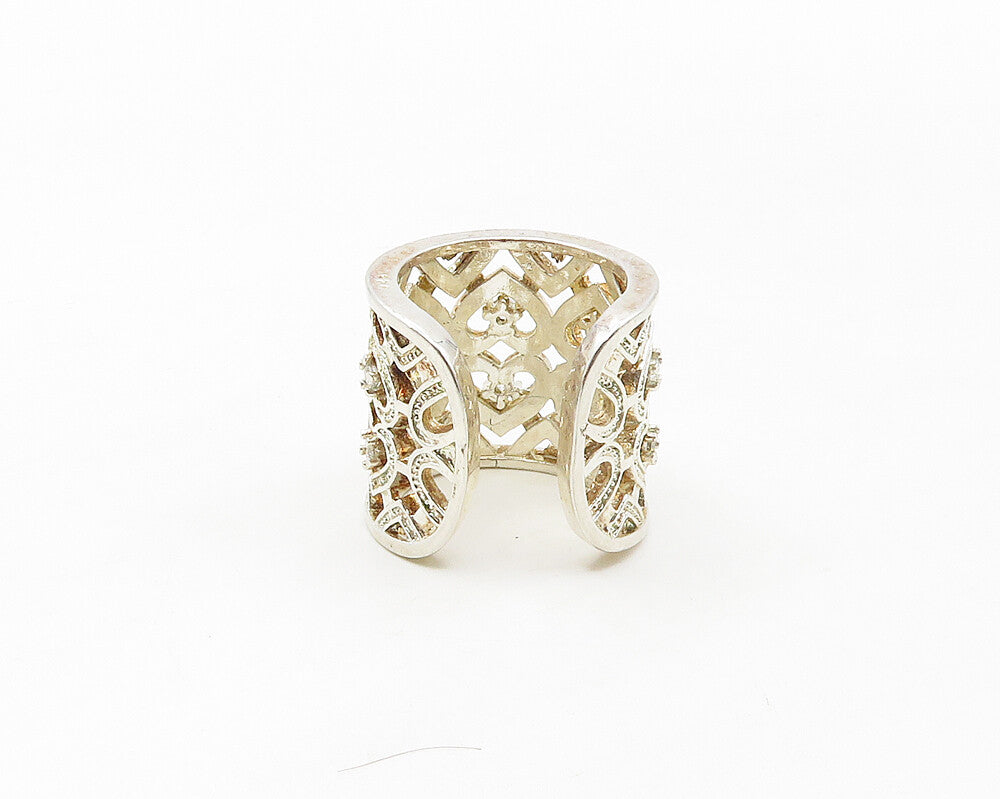 925 Sterling Silver  Topaz Open Love Hearts Wide Band Ring Sz 6.5  RG17055