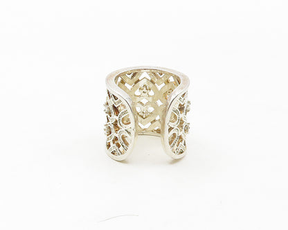 925 Sterling Silver  Topaz Open Love Hearts Wide Band Ring Sz 6.5  RG17055