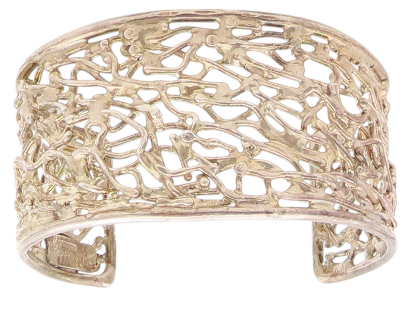 925 Sterling Silver Vintage Bracelet Brutalist Design Cutout Broad Cuff  BT11353