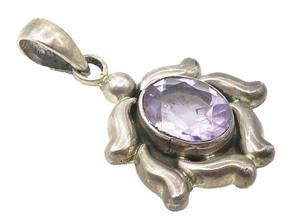 925 Sterling Silver  Vintage Faceted Amethyst Dark Tone Drop Pendant  PT7081