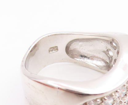 925 Sterling Silver Vintage Ring Round Cut CZ Wavy Cluster Band  Sz 7  RG35658
