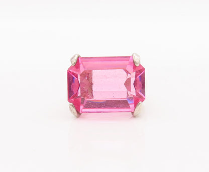 925 Sterling Silver Vintage Ring Large Rectangle Cut Pink CZ  Sz 5.5  RG28305