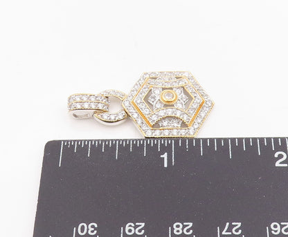 925 Sterling Silver Vintage Pendant Sparkling CZ Two Tone Hexagon Charm  PT25488