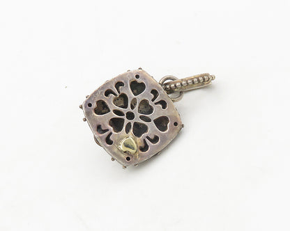 925 Sterling Silver & 14K GOLD Vintage Love Hearts Square Dome Pendant PT14340