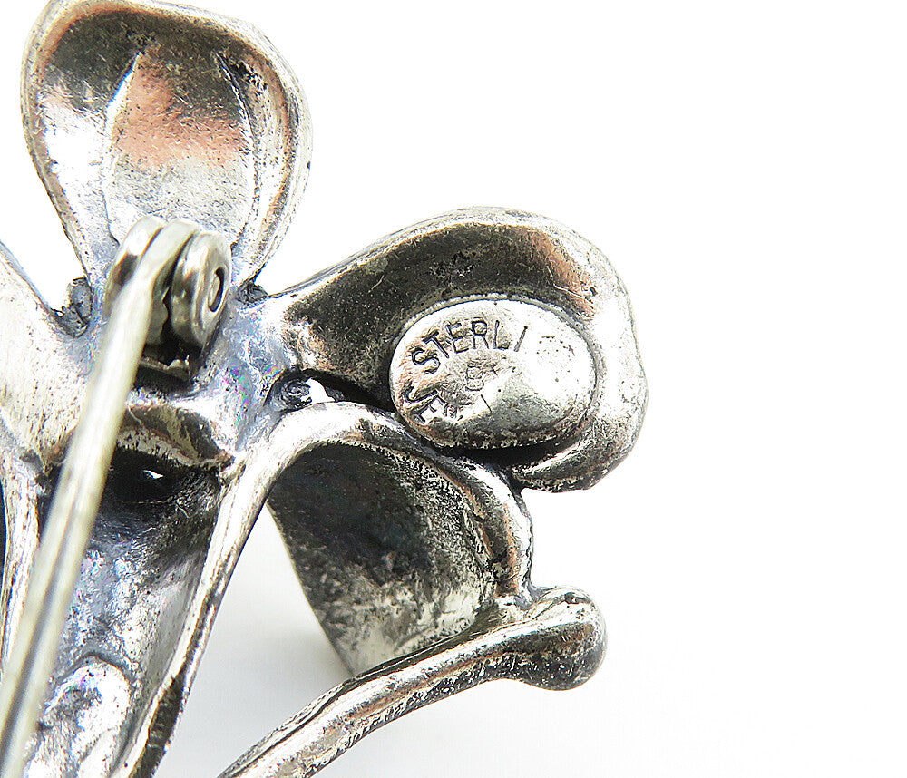 JEWELART 925 Silver Vintage Shiny Sculpted Flower Motif Brooch Pin BP2657