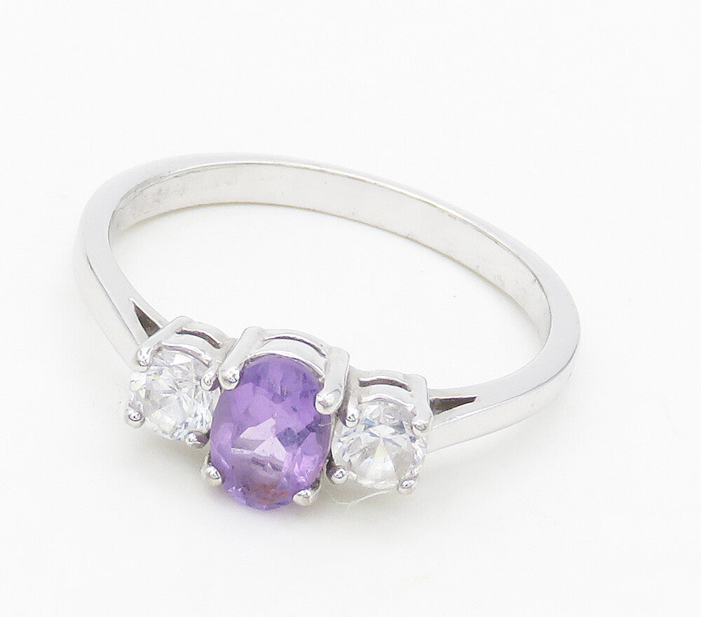 925 Sterling Silver  Prong Set Amethyst & Topaz Shiny Band Ring Sz 10  RG15818
