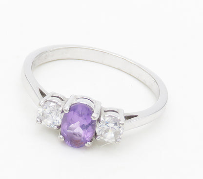 925 Sterling Silver  Prong Set Amethyst & Topaz Shiny Band Ring Sz 10  RG15818