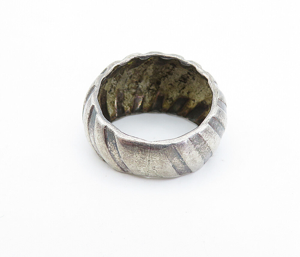 925 Sterling Silver  Vintage Dark Tone Fluted Round Band Ring Sz 6.5  RG3557
