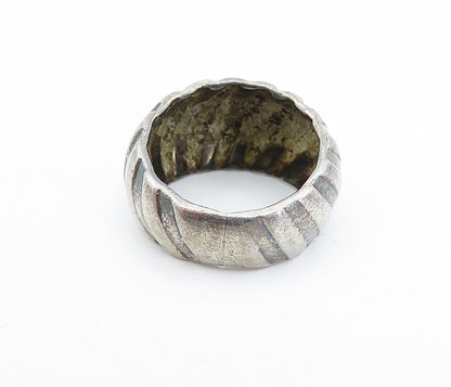 925 Sterling Silver  Vintage Dark Tone Fluted Round Band Ring Sz 6.5  RG3557