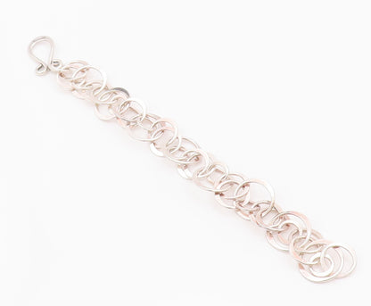 925 Sterling Silver Vintage Bracelet Carved Dangling Charms Amethyst  BT10423