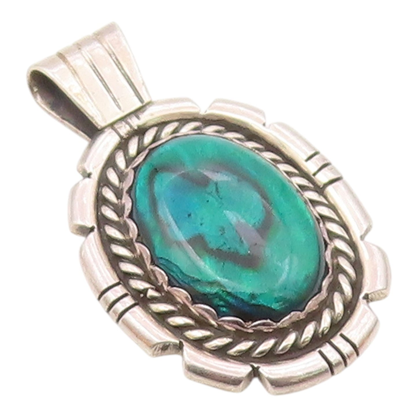 NAVAJO 925 Sterling Silver  Vintage Abalone Shell Shiny Twist Pendant  PT13159