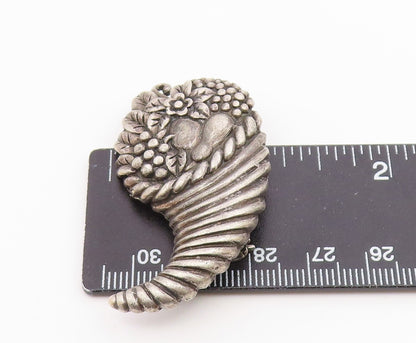 925 Sterling Silver  Vintage Dark Tone Flower Basket Cone Brooch Pin  BP6540