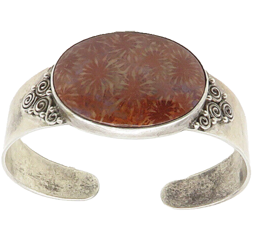 SAJEN 925 Sterling Silver  Vintage Jasper Swirl Detail Cuff Bracelet  BT7244