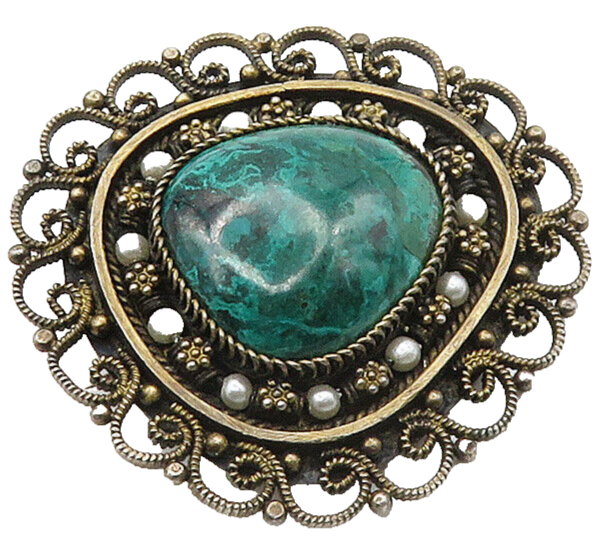 ISRAEL 925 Silver  Vintage Eilat Stone & Petite Pearls Brooch Pin  BP6300