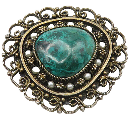 ISRAEL 925 Silver  Vintage Eilat Stone & Petite Pearls Brooch Pin  BP6300