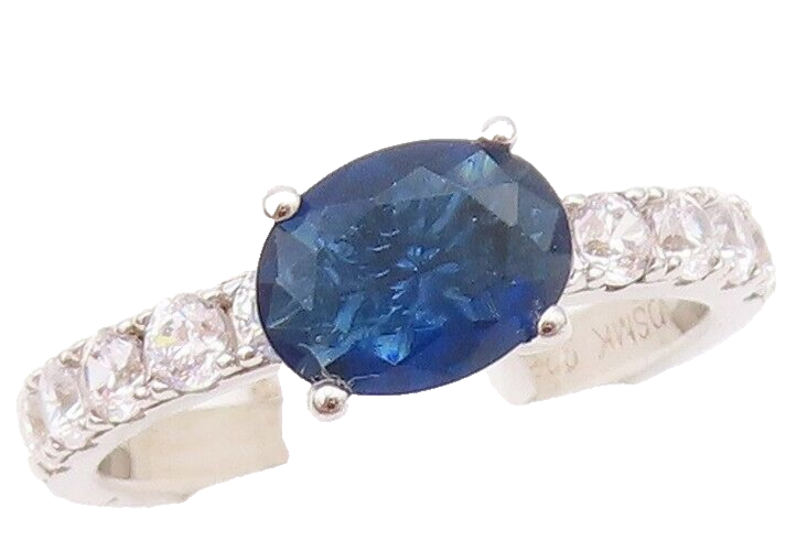 925 Sterling Silver Vintage Ring Oval Cut Sapphire & CZ Band Sz 7  RG30416