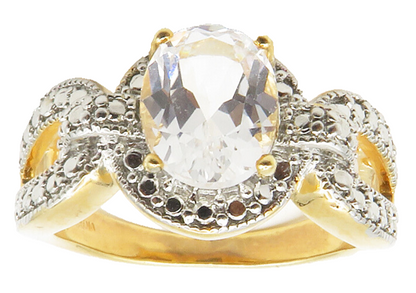 925 Sterling Silver  Faceted Topaz Gold Plated Shiny Band Ring Sz 8  RG14059