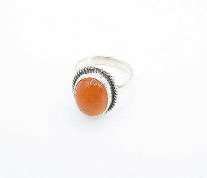 925 Sterling Silver  Cabochon Cut Carnelian Twist Cocktail Ring Sz 6.5  RG8515