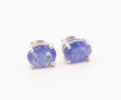 925 Sterling Silver Vintage Earrings Elegant Oval Cut Tanzanite Stud  EG14361