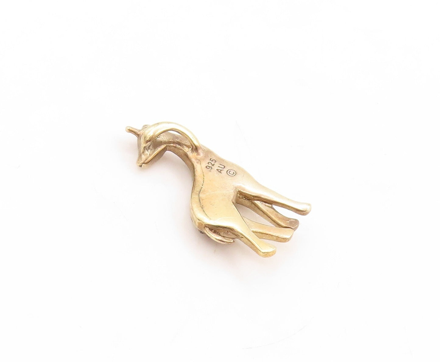 925 Sterling Silver Vintage Pendant Gold Plated Rhinestone Deer Charm  PT23802