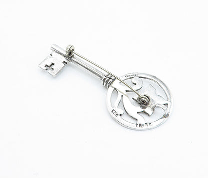 MEXICO 925 Sterling Silver  Vintage Floral Swirl Key Motif Brooch Pin  BP1321