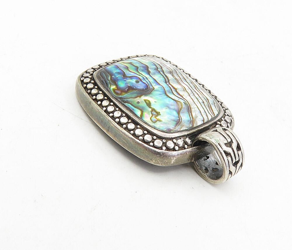 925 Sterling Silver  Vintage Abalone Shell Circle Pattern Trim Pendant  PT6432