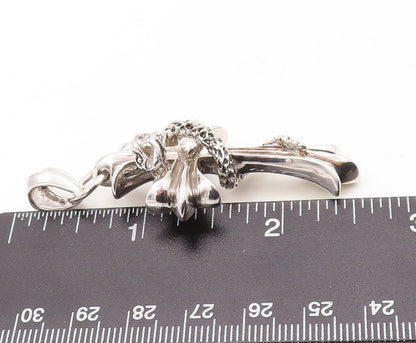 925 Sterling Silver Vintage Pendant Religious Cross With CZ Snake Around PT23612