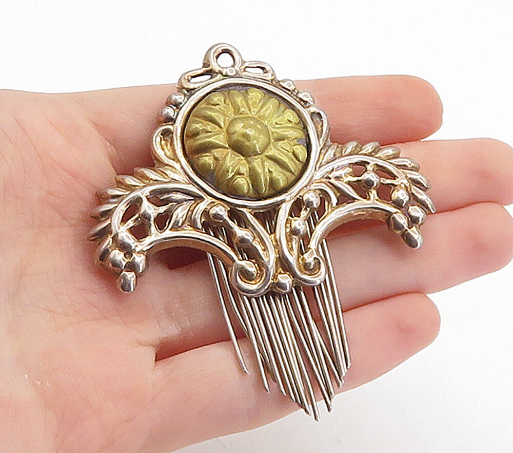 MEXICO 925 Sterling Silver  Vintage Floral Leaf Dangling Brooch Pin  BP2635