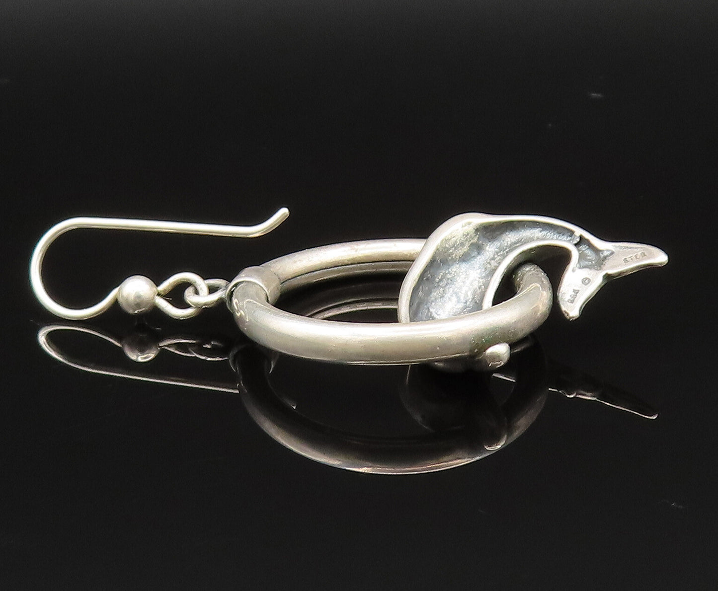 KABANA 925 Silver  Vintage Dolphin Jumping Circle Dangle Earrings  EG11898