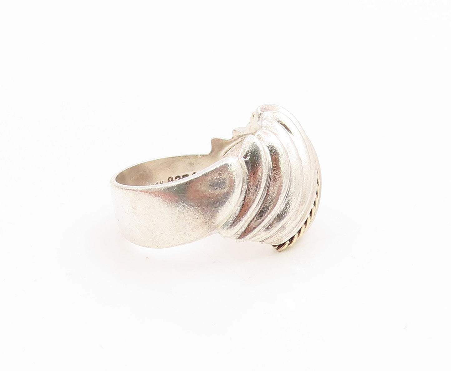 14k Gold & 925 Sterling Silver Vintage Ring Modernist Ribbed Dome  Sz 5  RG36197