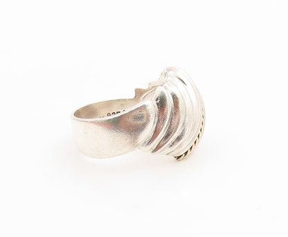 14k Gold & 925 Sterling Silver Vintage Ring Modernist Ribbed Dome  Sz 5  RG36197