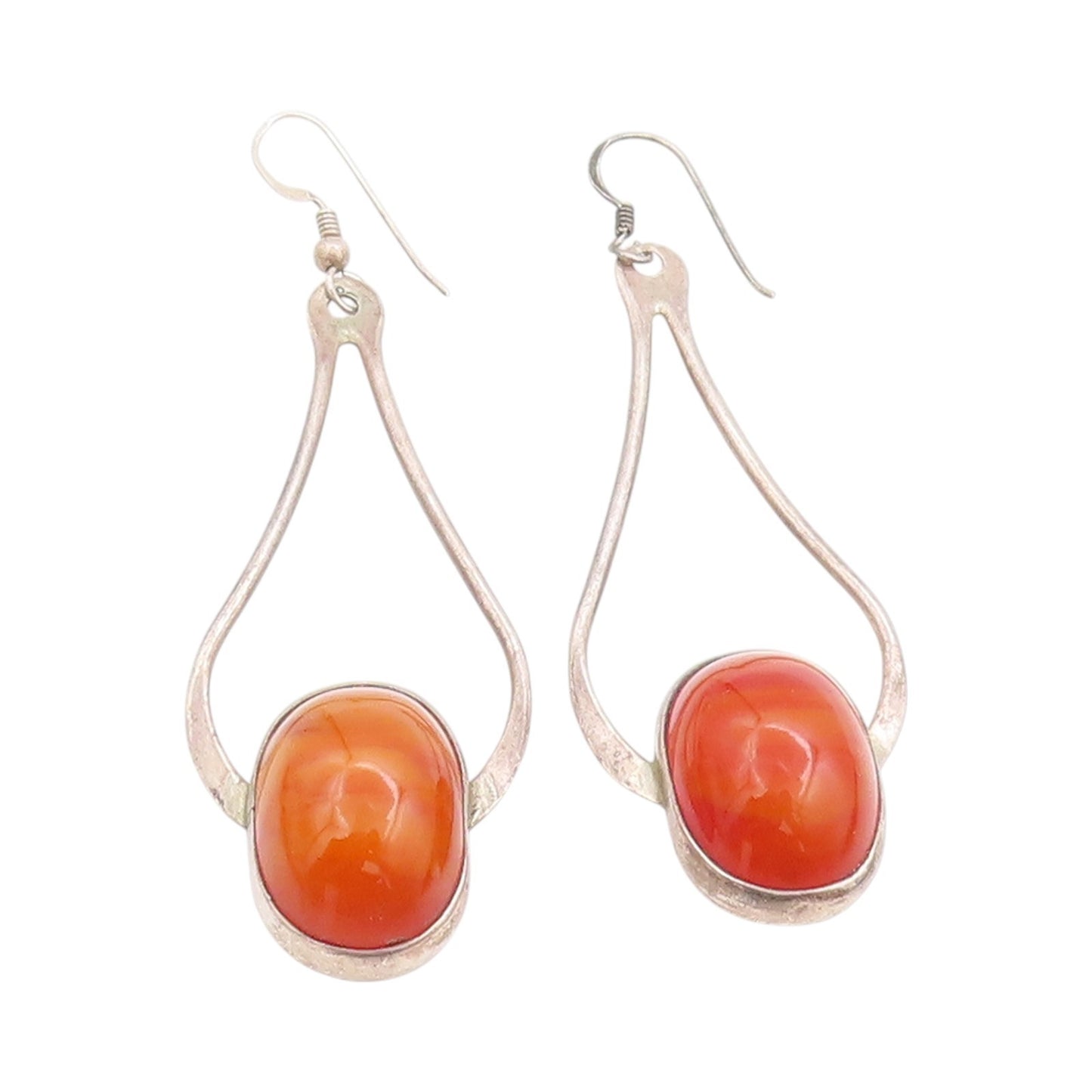 925 Sterling Silver Vintage Earrings Elegant Cabochon Carnelian Dangles  EG13711