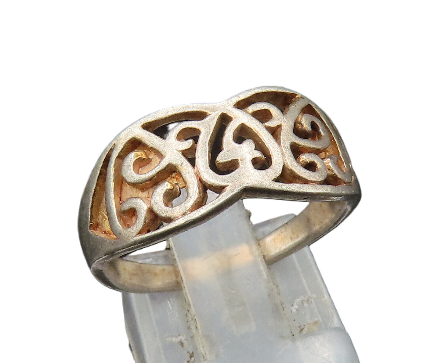 925 Sterling Silver  Vintage Open Love Heart Scroll Band Ring Sz 7.5  RG24549