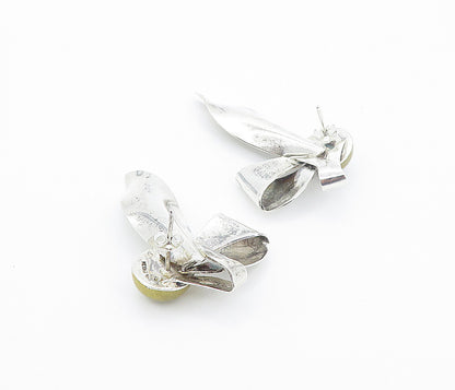 MEXICO 925 Silver Vintage Shiny 2 Tone Modernist Ribbon Drop Earrings EG3328