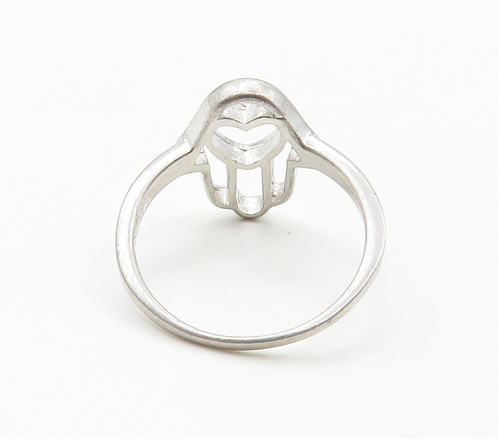 925 Sterling Silver  Vintage Shiny Love Heart Hamsa Band Ring Sz 7  RG15296