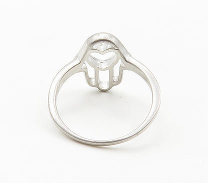 925 Sterling Silver  Vintage Shiny Love Heart Hamsa Band Ring Sz 7  RG15296