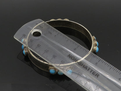 EUROPEAN 925 Silver  Vintage Triple Turquoise Pattern Bangle Bracelet  BT9395