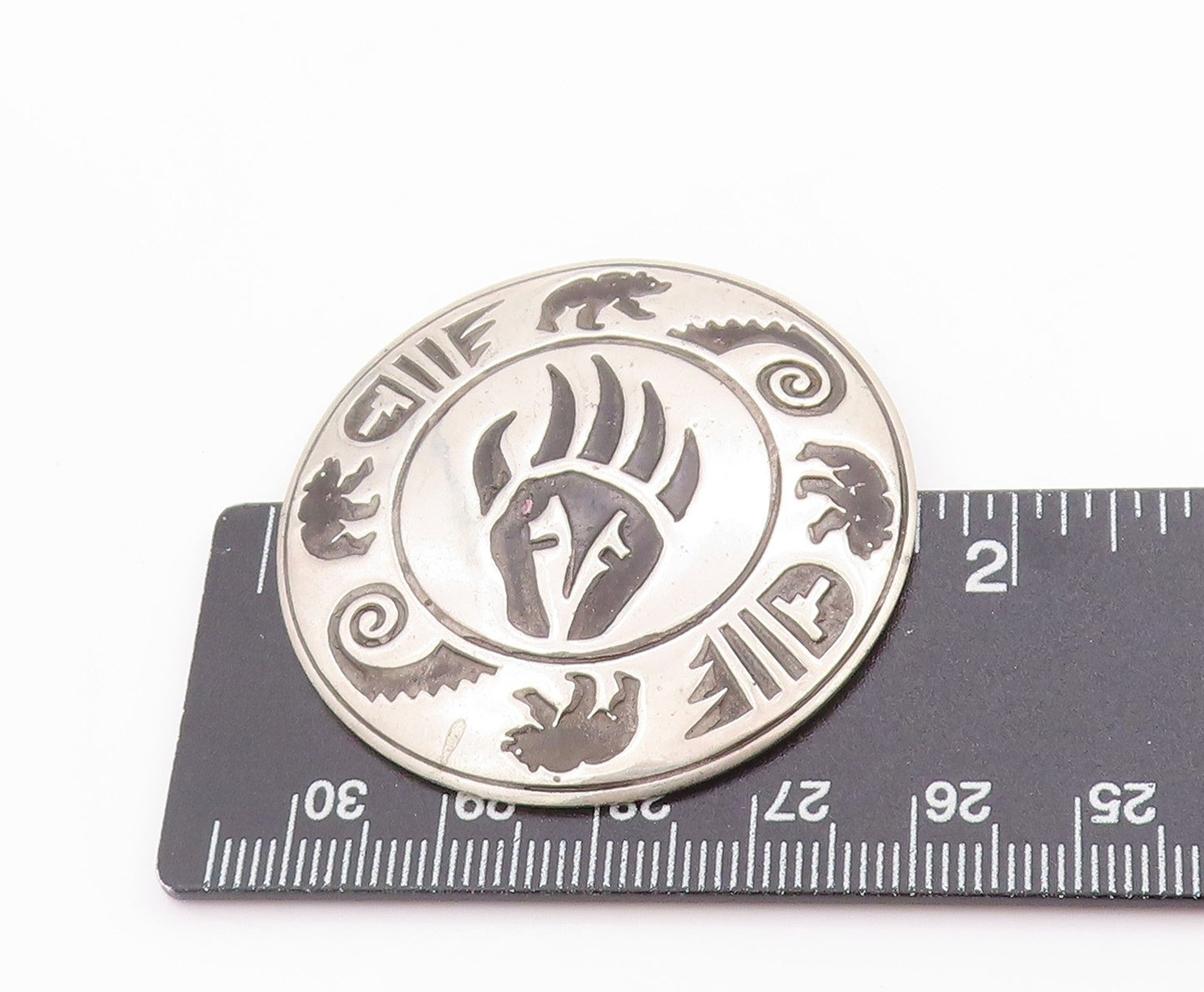 925 Sterling Silver Vintage Brooch NAVAJO Bear Paw Strength Motif Design BP11812