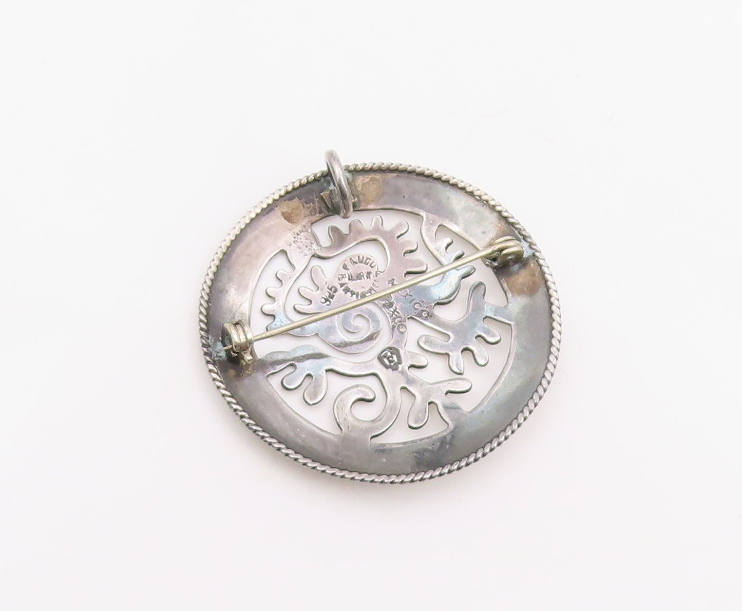 925 Sterling Silver Vintage Brooch Pin MEXICO Etched Tribal Bird Cutout  BP12291