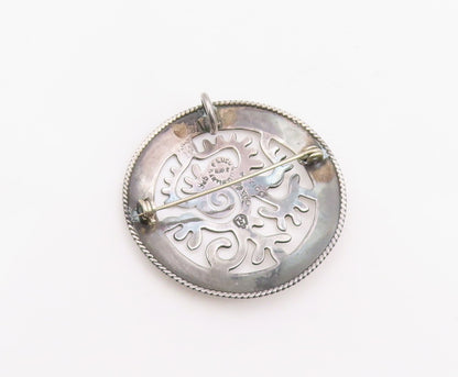 925 Sterling Silver Vintage Brooch Pin MEXICO Etched Tribal Bird Cutout  BP12291