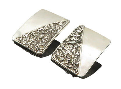 MEXICO 925 Silver  Vintage Modernist Textured Square Drop Earrings  EG4677