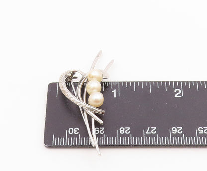 925 Sterling Silver  Vintage Shiny Pearls Love Heart Brooch Pin  BP8687
