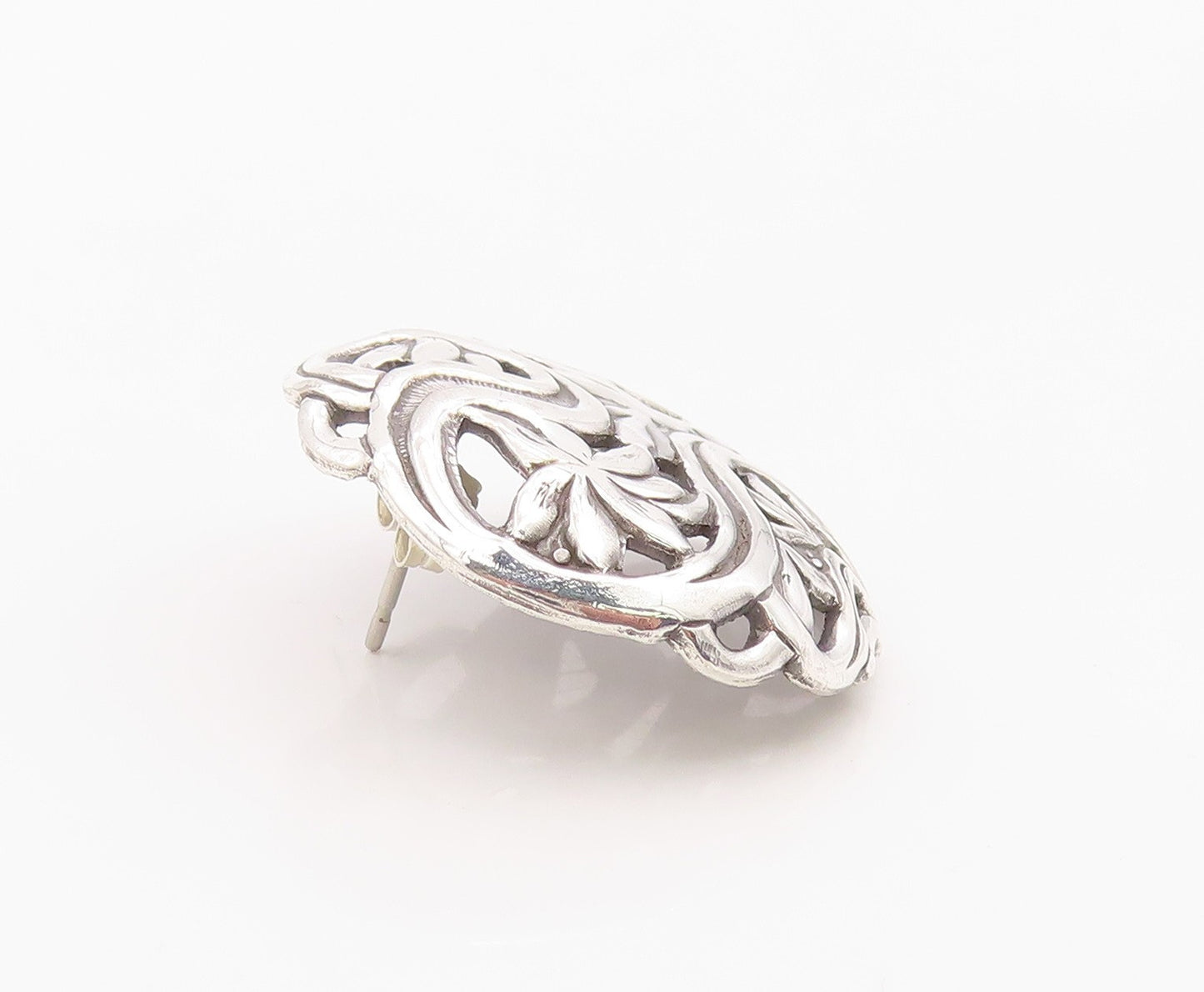 925 Sterling Silver Vintage Earrings Classic Lotus Flower Openwork Stud  EG14399
