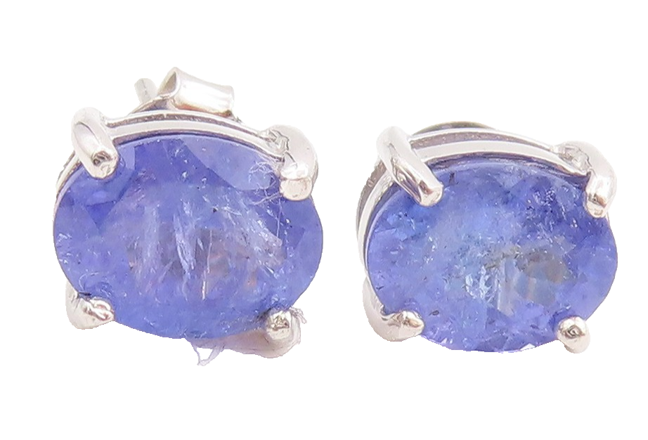 925 Sterling Silver Vintage Earrings Minimalist Oval Tanzanite Studs  EG13736