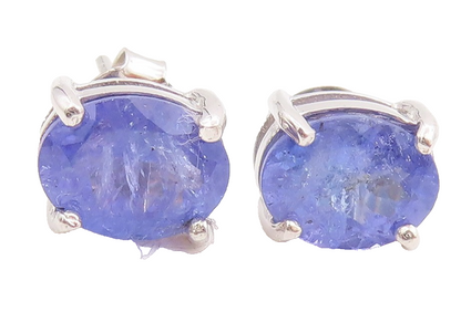 925 Sterling Silver Vintage Earrings Minimalist Oval Tanzanite Studs  EG13736