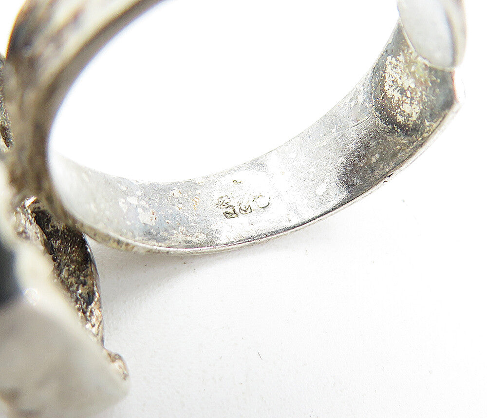 925 Sterling Silver  Vintage Turquoise Modernist Cocktail Ring Sz 7.5  RG5903