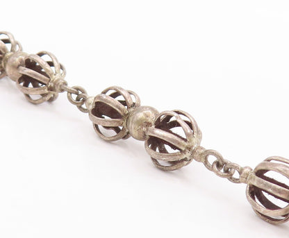 925 Sterling Silver Vintage Necklace Designer Cutout Dark Tone Beads  NE4428